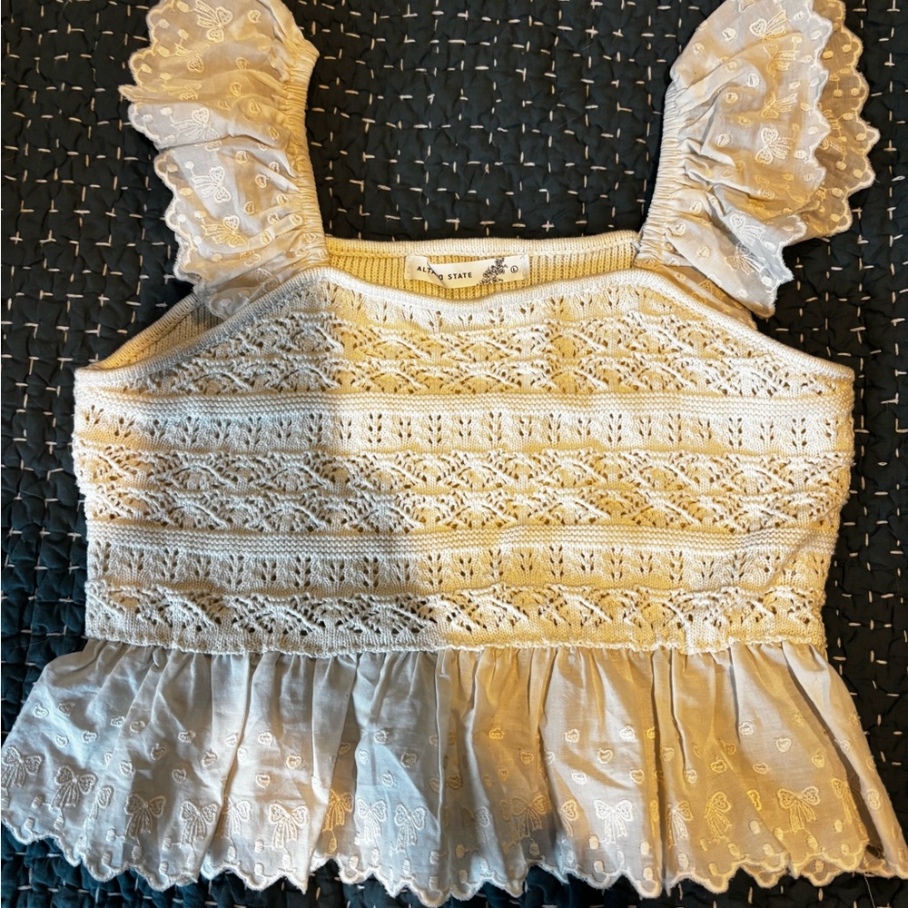 Altar’d state crochet and lace crop top, cream, size large